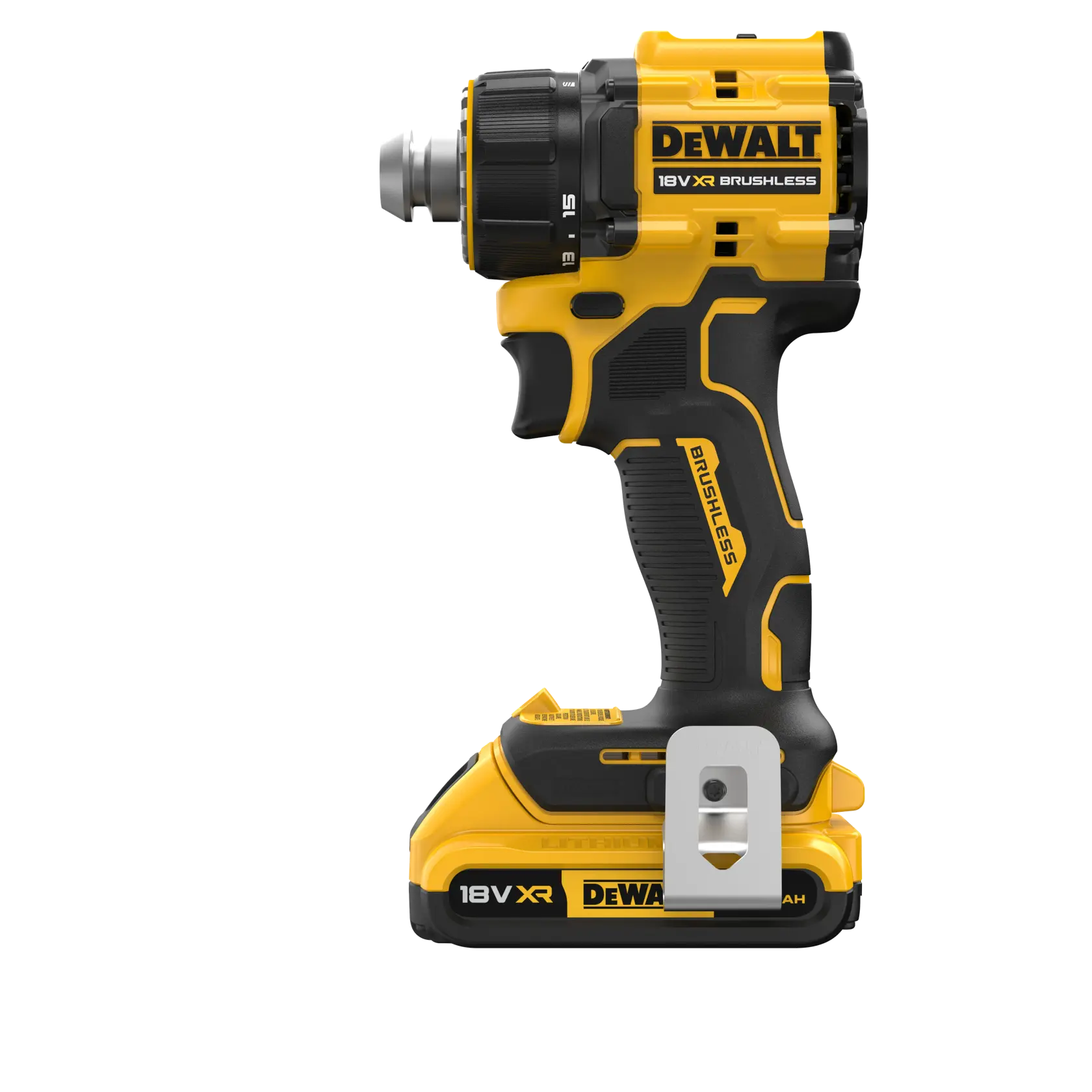 DEWALT 18V XR furadeira fotografia, SKUs DCD803D2T-QW, DCD803D2T exibido na vertical.