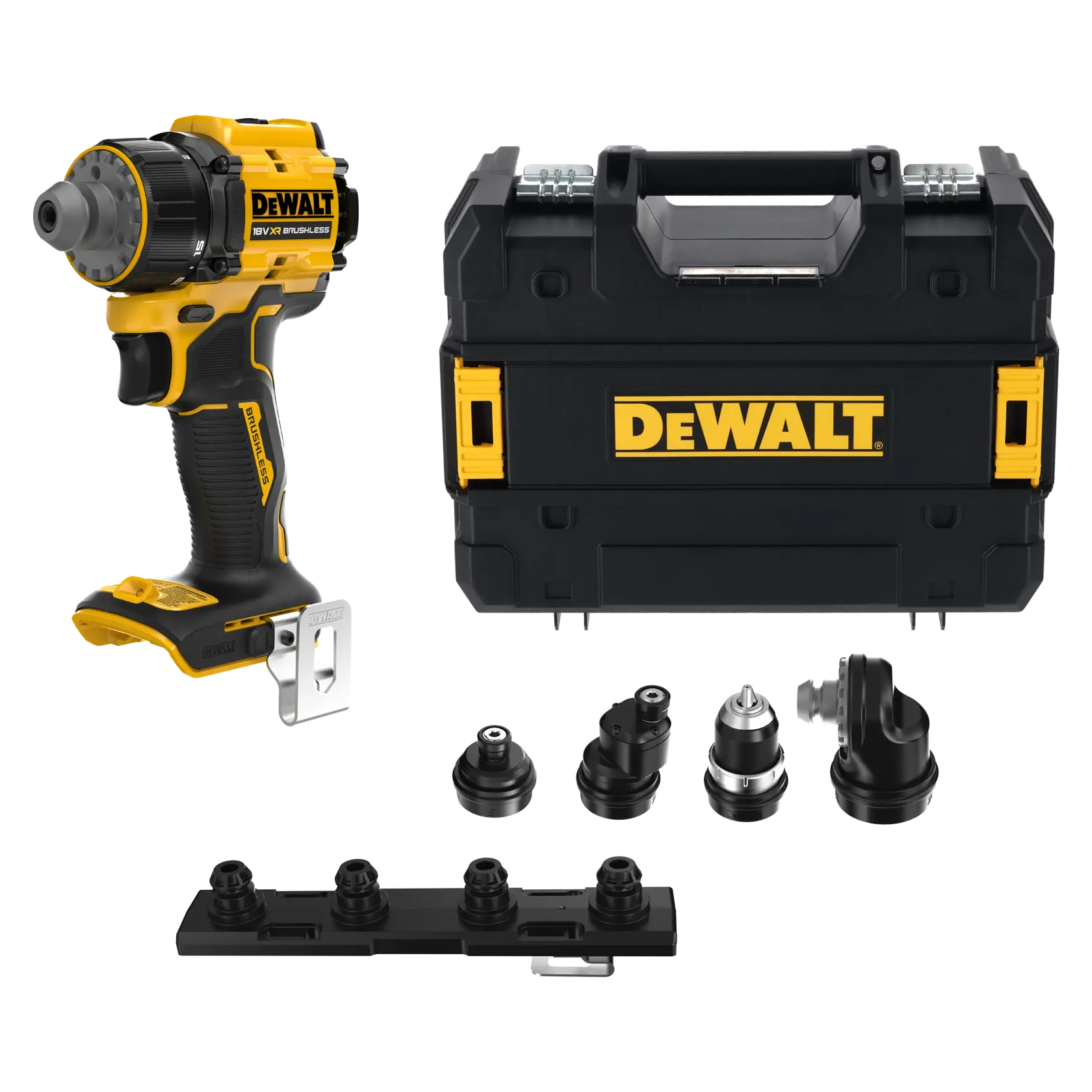 Kit DEWALT com maleta e itens, SKUs DCD803NT-XJ, DCD803NT. Categoria fotografia.