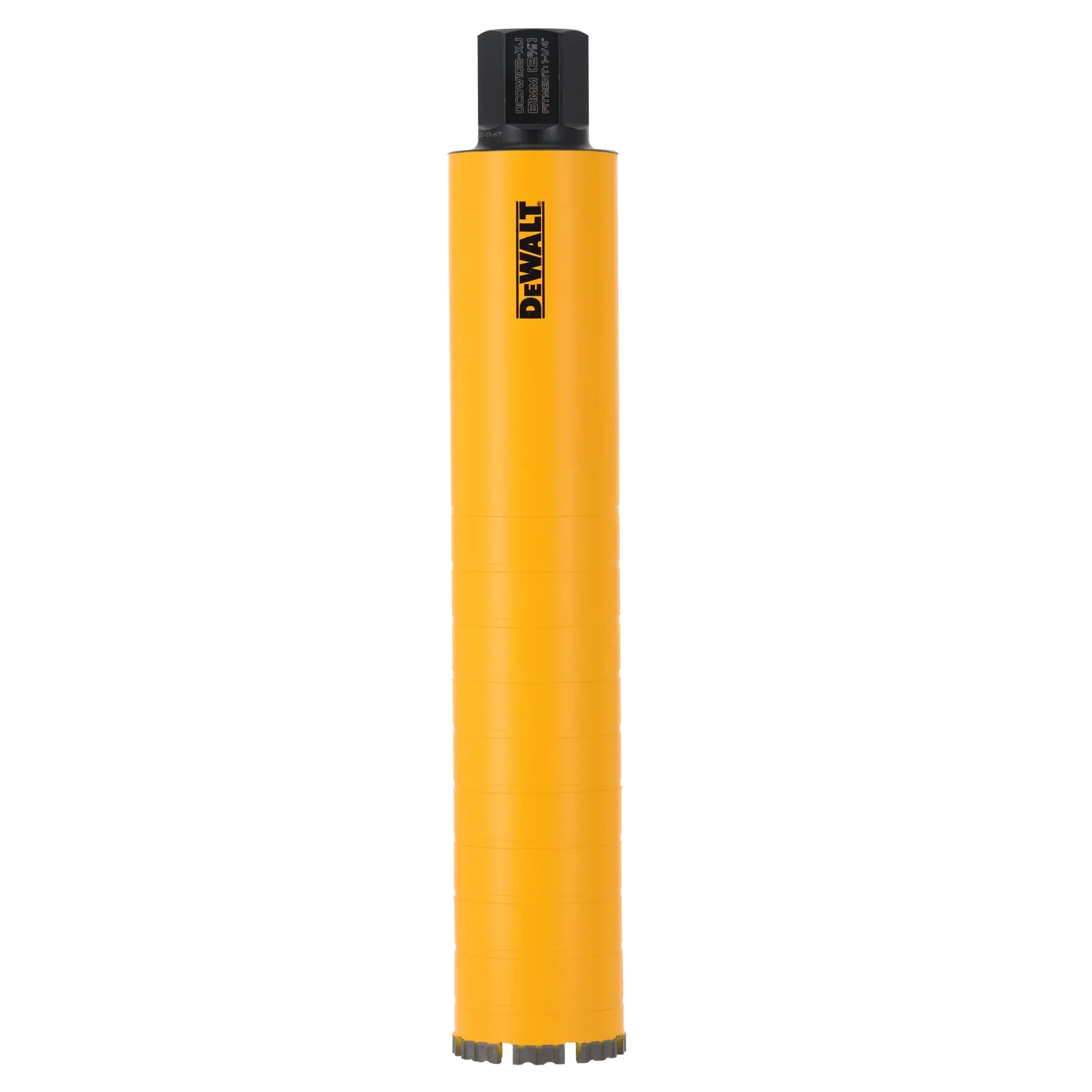 Broca cilíndrica amarela DEWALT para perfurações pesadas, apresentada em fundo branco.
