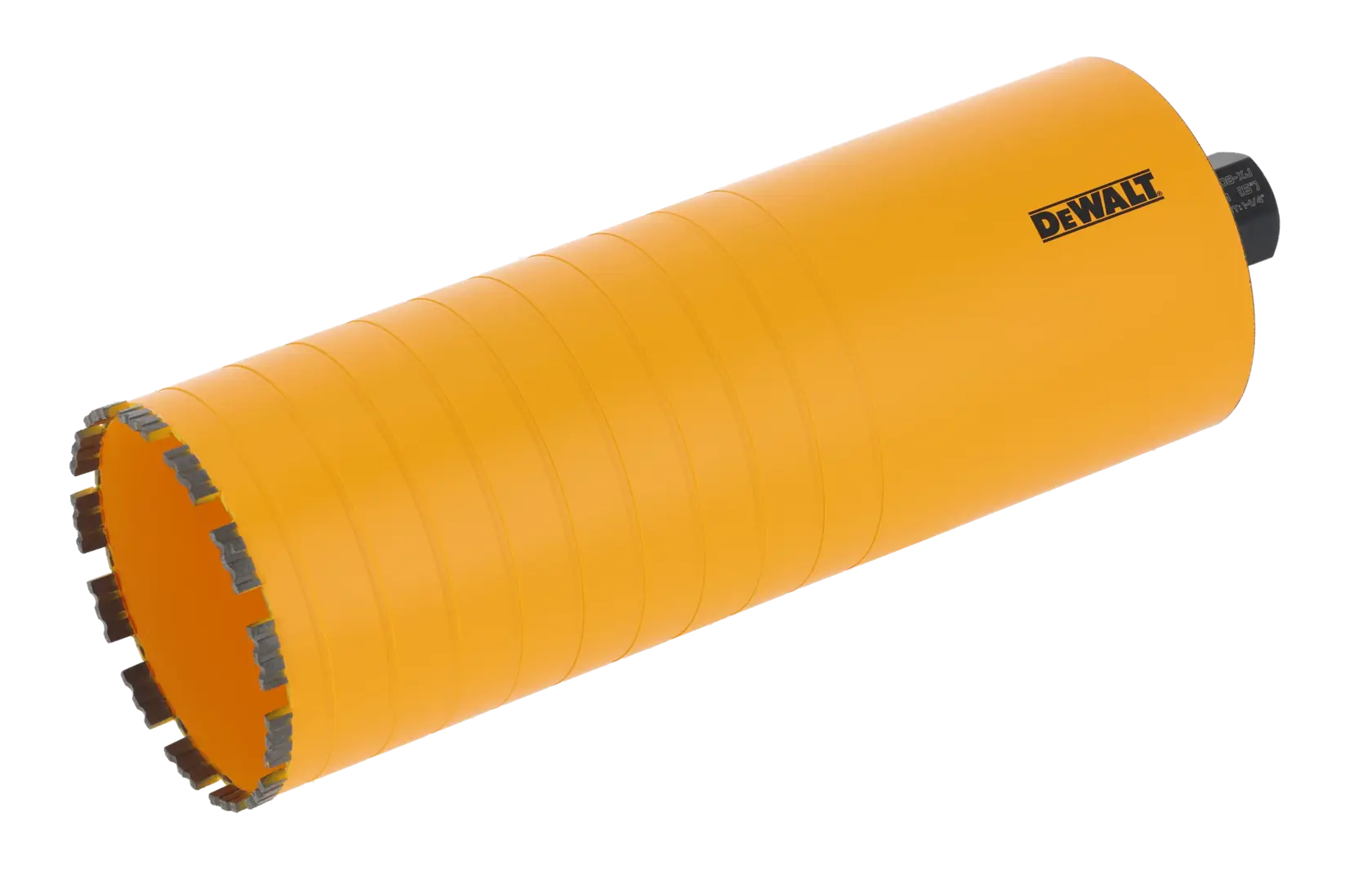 Broca cilíndrica DEWALT amarela com borda segmentada para concreto ou alvenaria.