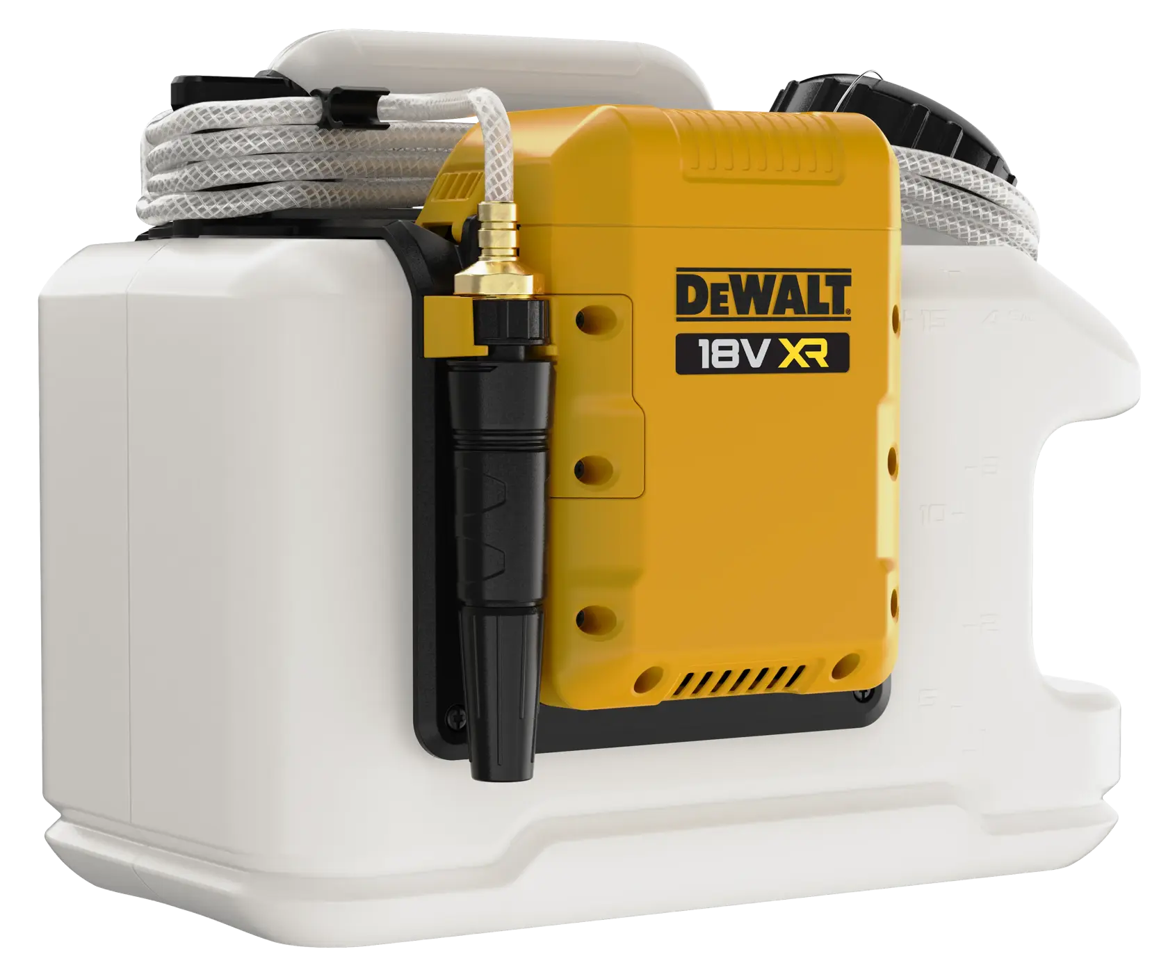 Ferramenta DEWALT fotografia DCE6820N, DCE6820N-XJ, amarela/branca, mangueira acoplada.