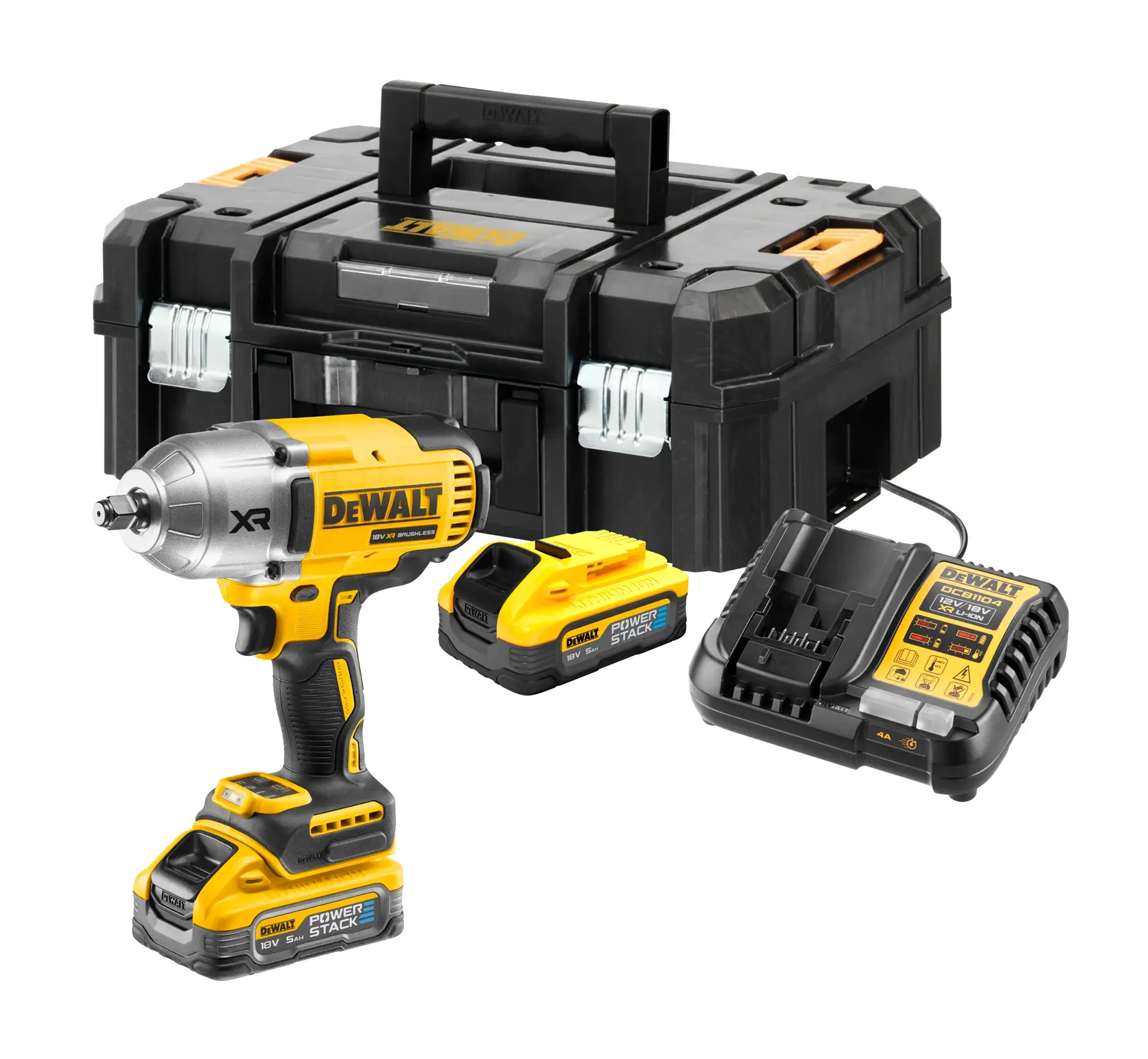 Chave Impacto sem escovas XR 18V POWERSTACK Li-Ion 5Ah 1/2" Alto Par com anel de retenção
