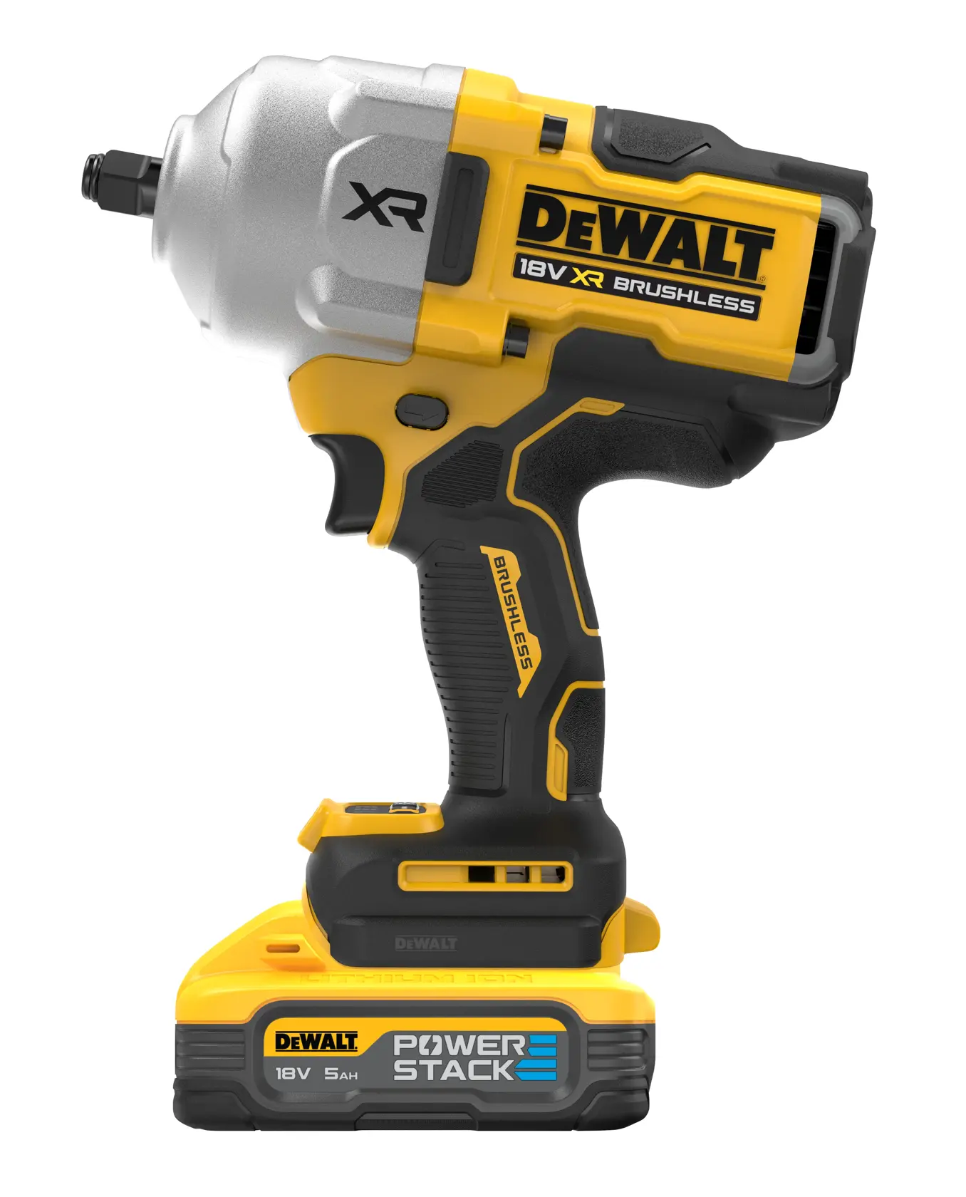 Chave Impacto sem escovas XR 18V POWERSTACK Li-Ion 5Ah 1/2" Alto Par con anillo de retención
