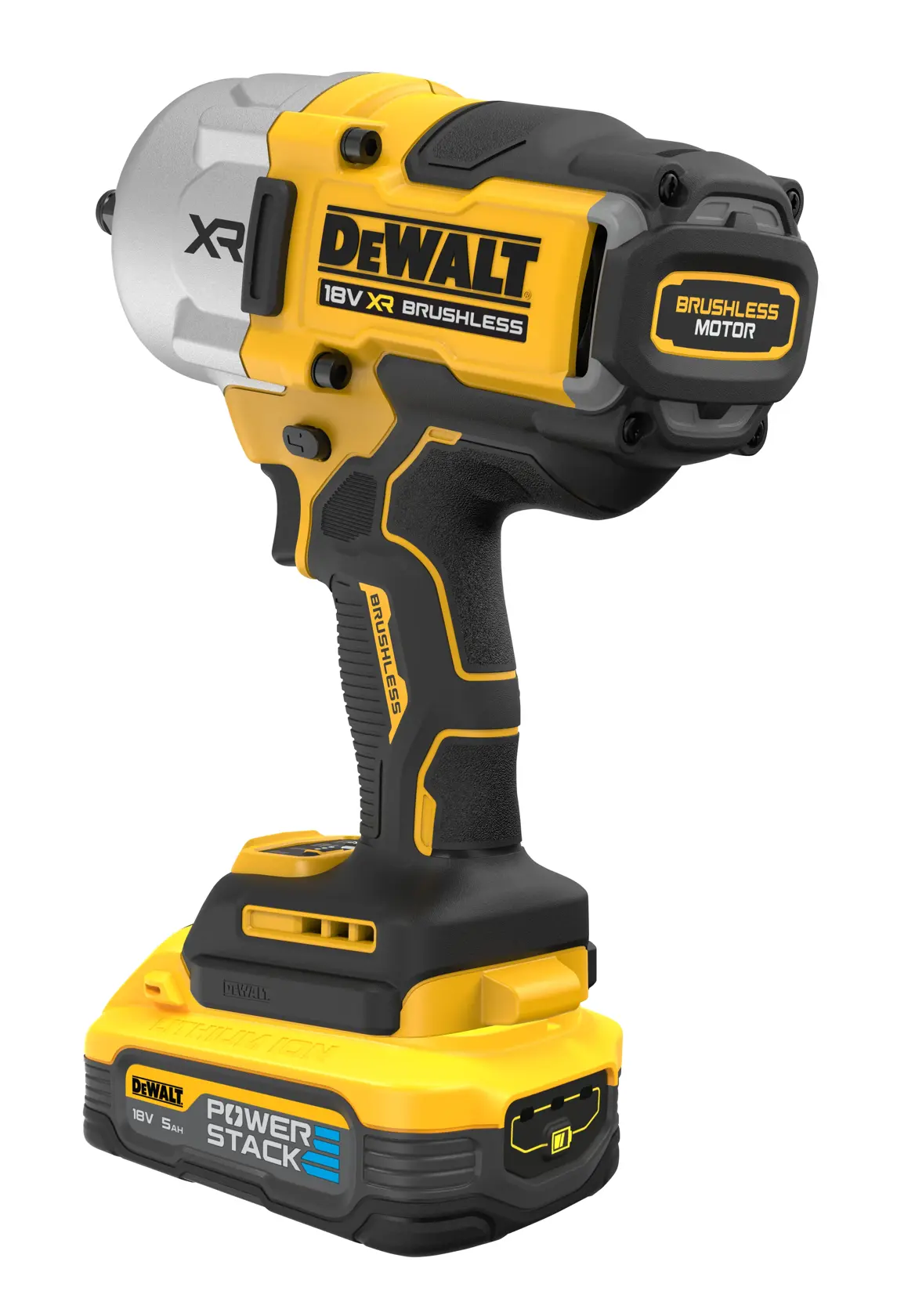 Chave Impacto sem escovas XR 18V POWERSTACK Li-Ion 5Ah 1/2" Alto Par con anillo de retención