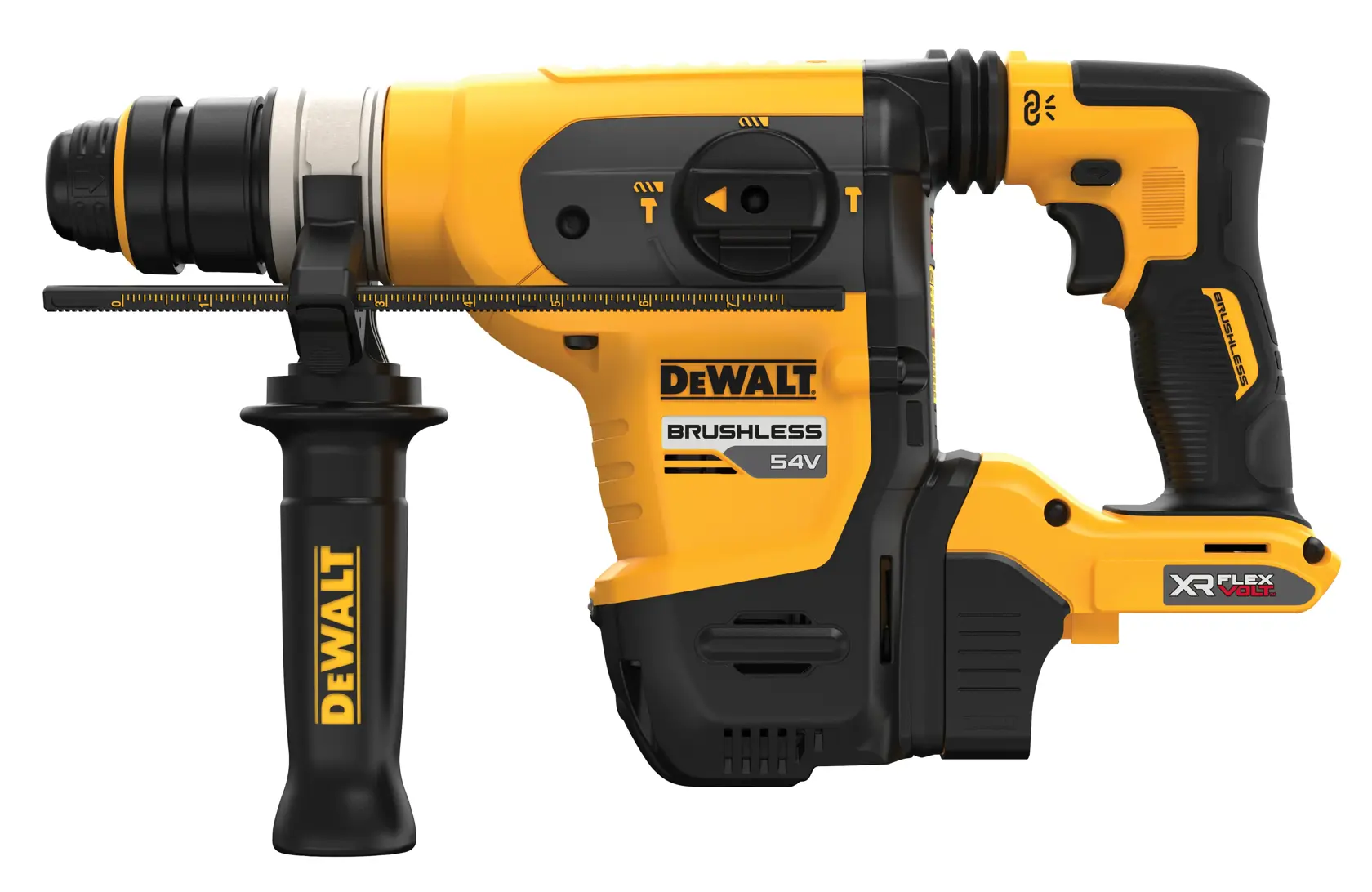 Martelo rotativo sem fio DEWALT com cabo lateral e motor brushless, modelo DCH416NT.