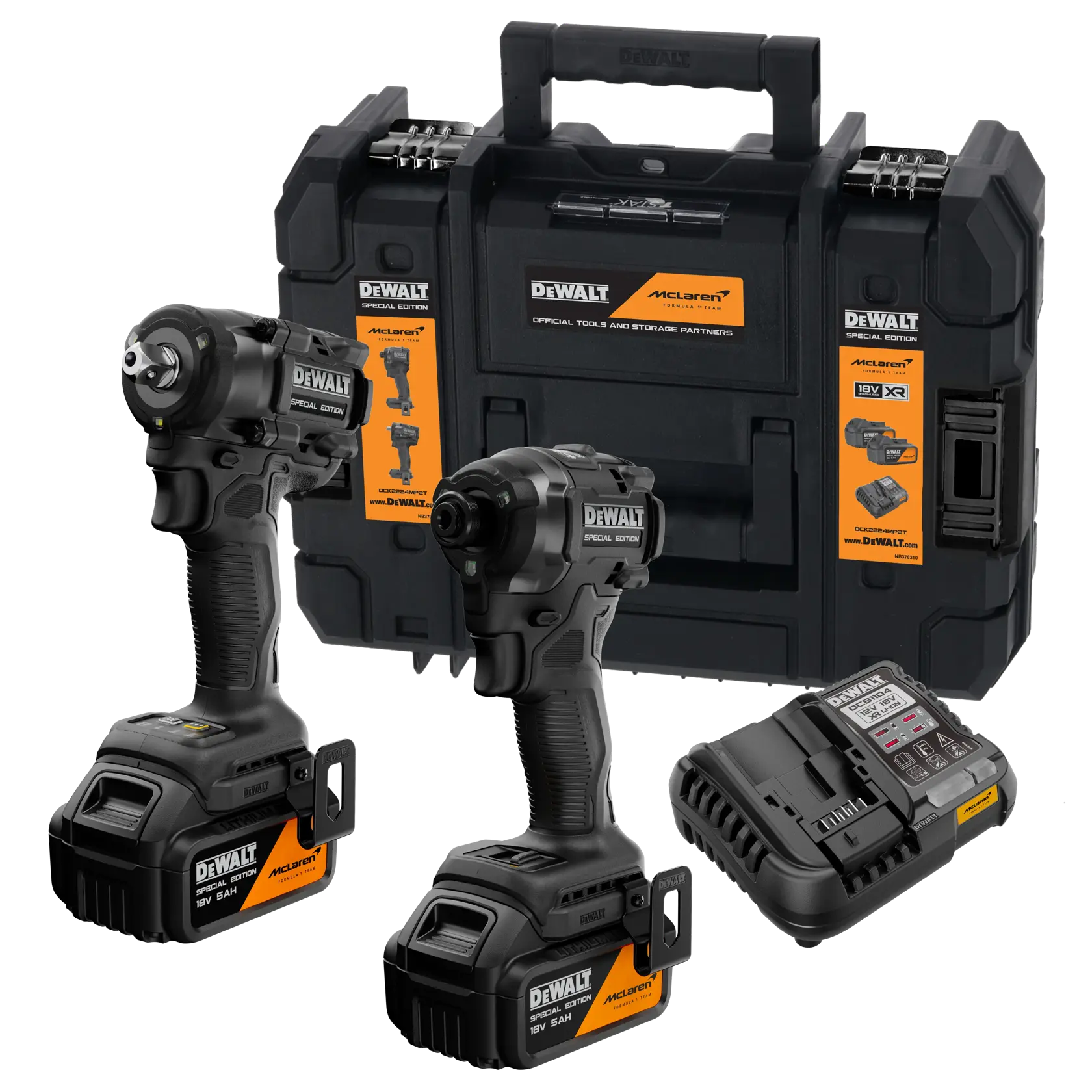 Kit DEWALT DCK2224MP2T-QW, DCK2224MP2T: dois furadores pretos, carregador, estojo. Edição Especial.