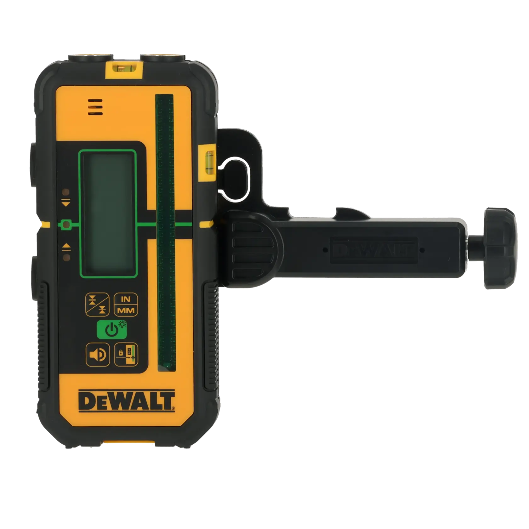Ferramenta fotográfica DEWALT DCLE15221G-QW, DCLE15221G com visor e braçadeira. Design amarelo e preto.