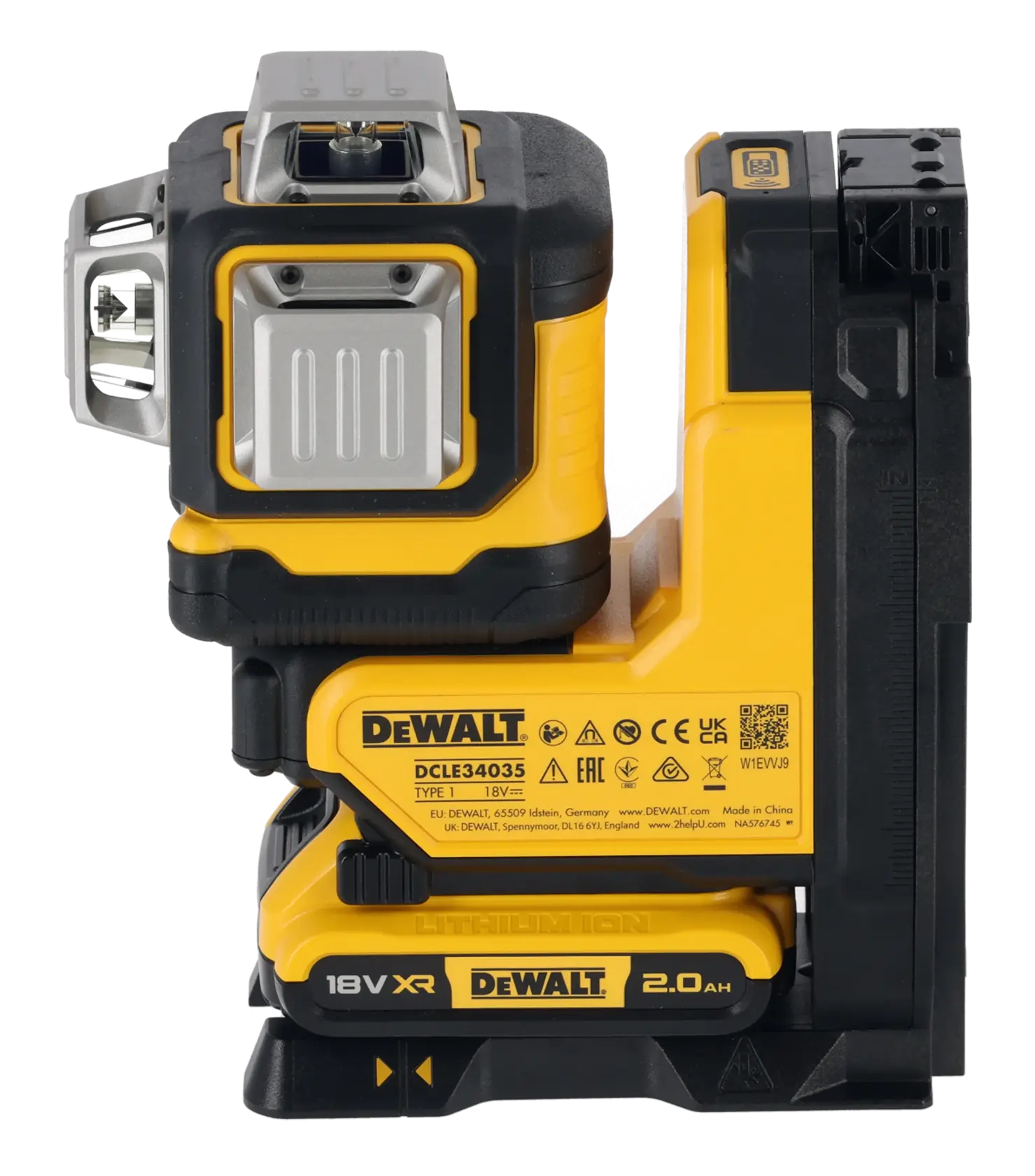 Nivel láser DEWALT DCLE34035D1 18V XR amarillo y negro a batería para uso profesional.