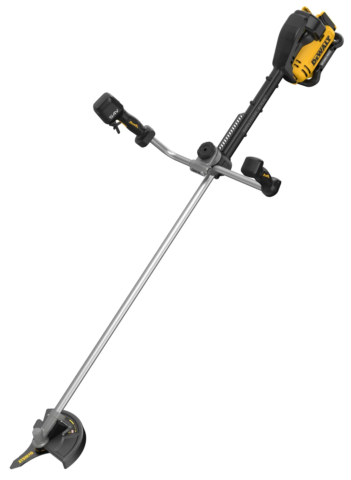 Aparador de grama DEWALT DCMBC823N, DCMBC823N-XJ com haste longa e motor amarelo/preto.