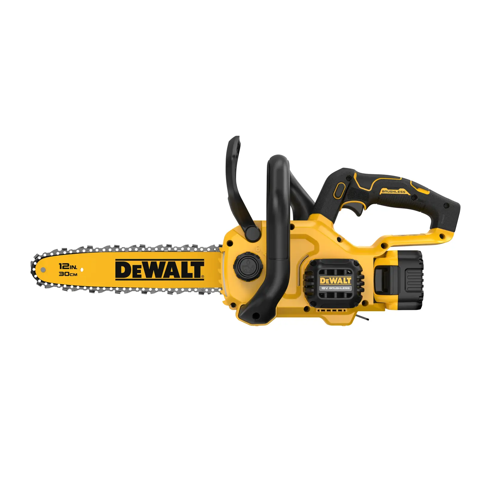 Motosierra DEWALT 12 pulgadas amarilla, SKUs DCMCS565P1-QW y DCMCS565P1, producto fotografía.