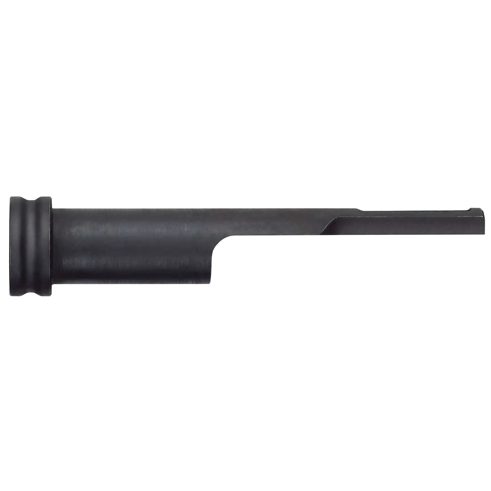 Imagem em close-up de um adaptador de aço preto DEWALT DCN8904, usado para fixação ou conexão em ferramentas de construção.