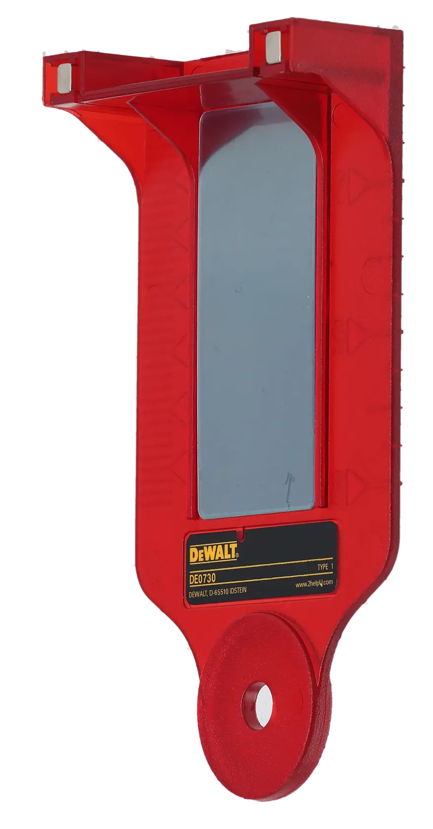 Acessório fotográfico DEWALT vermelho, SKUs DE0730 e DE0730-XJ mostrados.