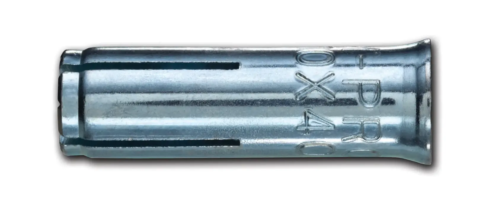 Metal drop-in anchor for concrete from DEWALT, cylindrical shape with engraved markings.