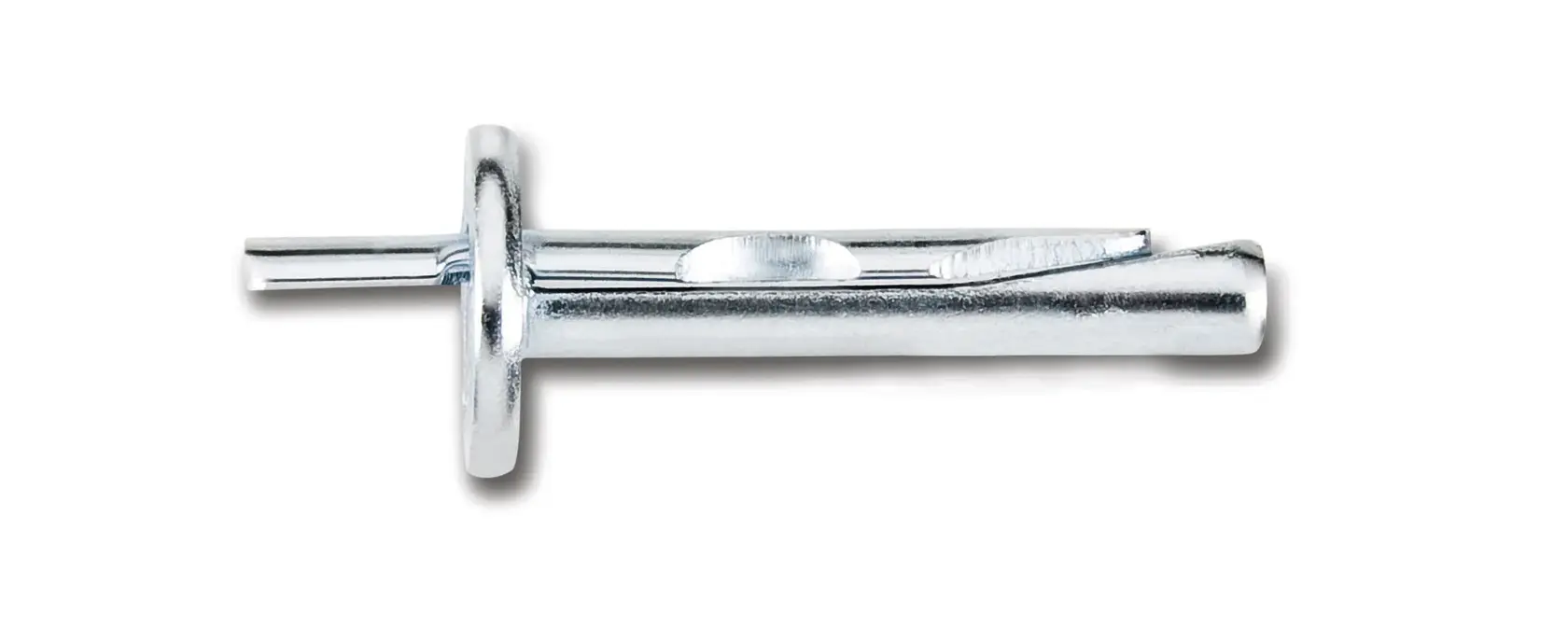 Tornillo de anclaje metálico sobre fondo blanco, usado para fijación en concreto o mampostería.
