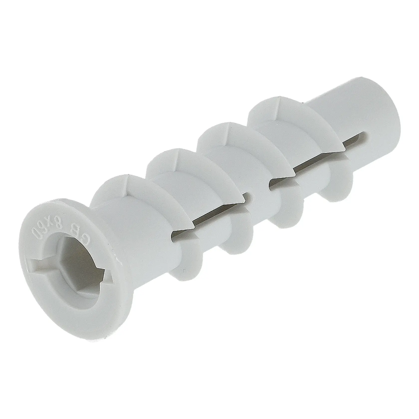 Taco de pared blanco de plástico con diseño espiral para montaje seguro.