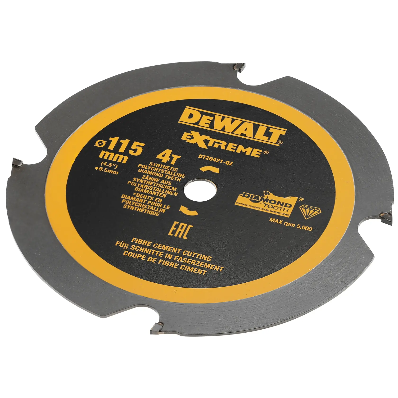 Hoja DEWALT DT20421 Extreme para cortar fibrocemento, diámetro 115mm, con dientes de diamante.
