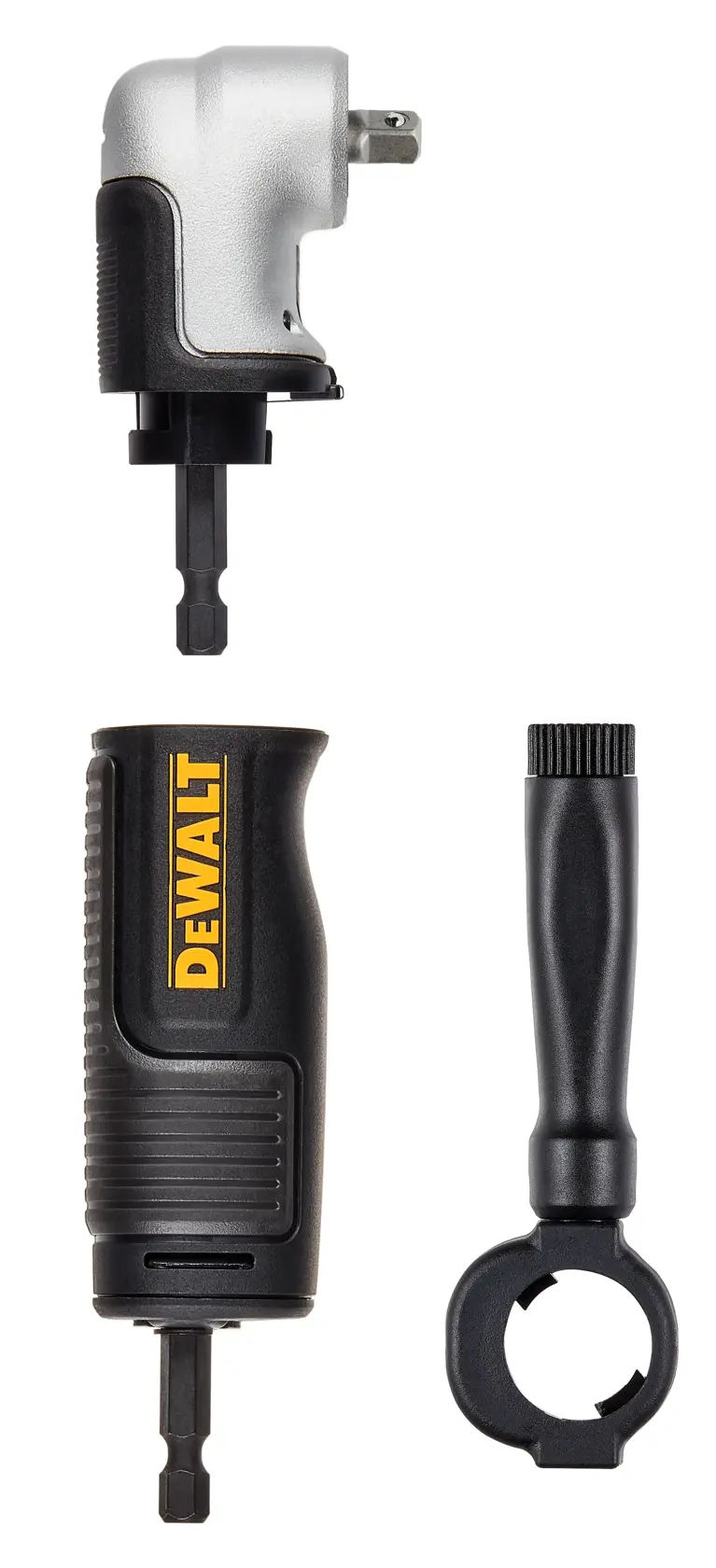 Conjunto de adaptador para furadeira angular DEWALT DT20504 com cabo e corpo principal sobre fundo branco.