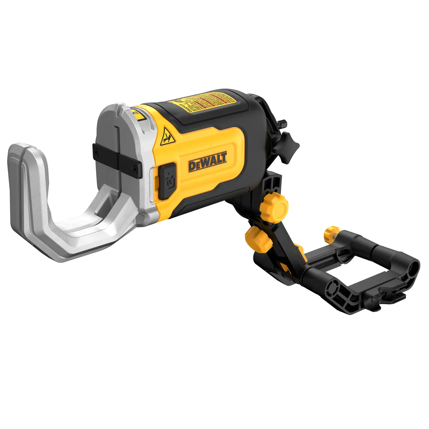 Acessório de fotografia DEWALT DT20560 com grampo de braços ajustáveis, design preto e amarelo, produto exibido em fundo branco.