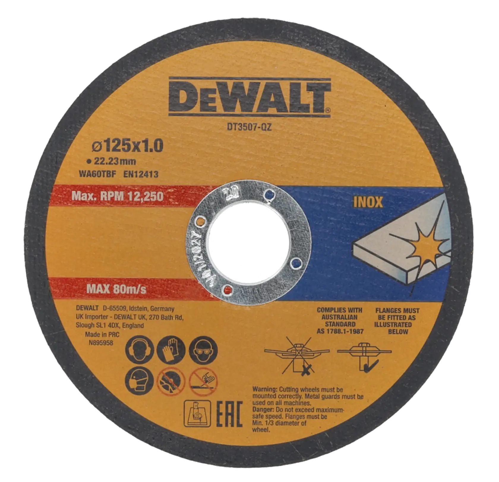 Lata com 10 discos de corte de alto desempenho para aço inox 125 x 1 x 22.23mm