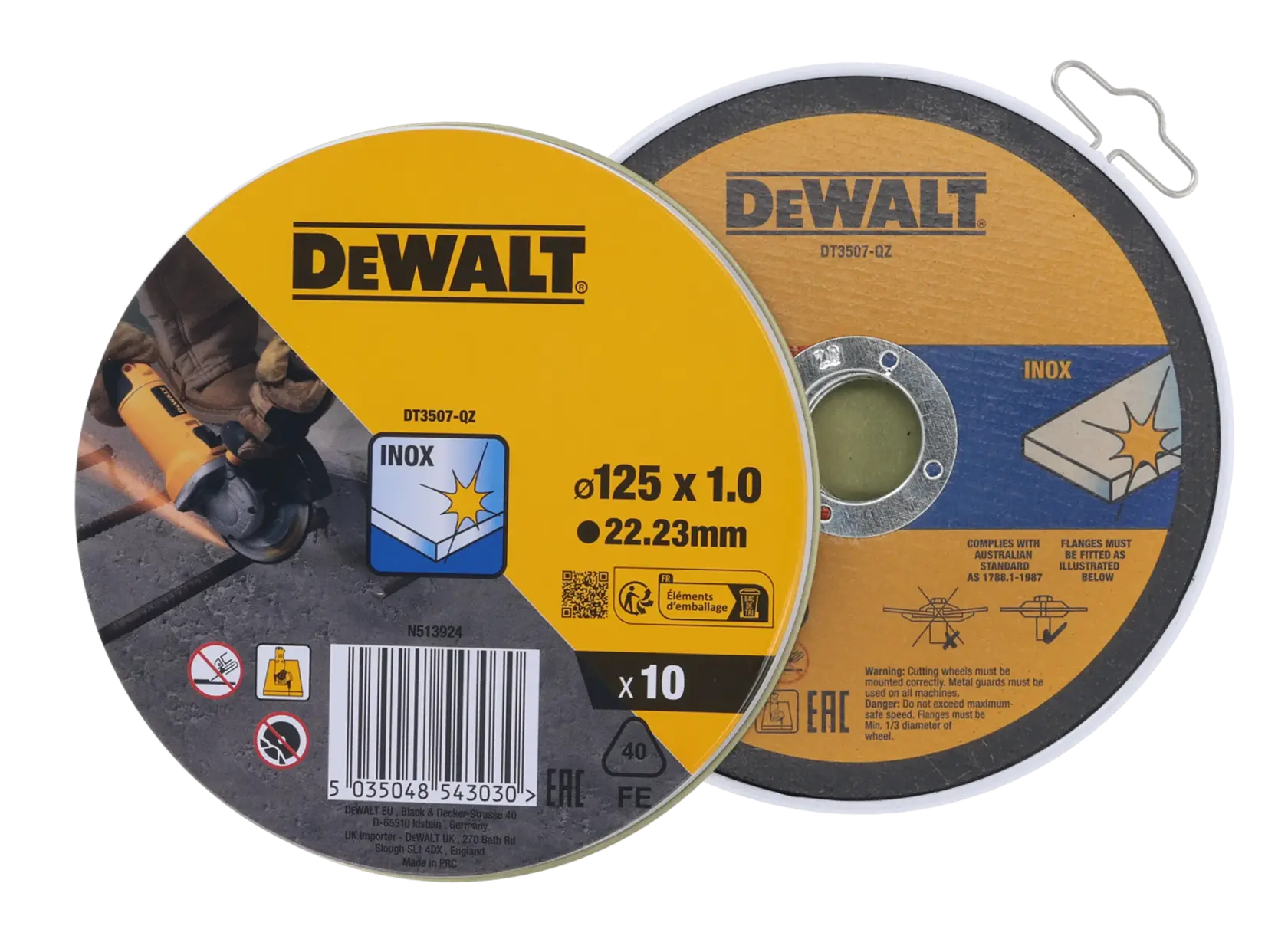 Lata com 10 discos de corte de alto desempenho para aço inox 125 x 1 x 22.23mm