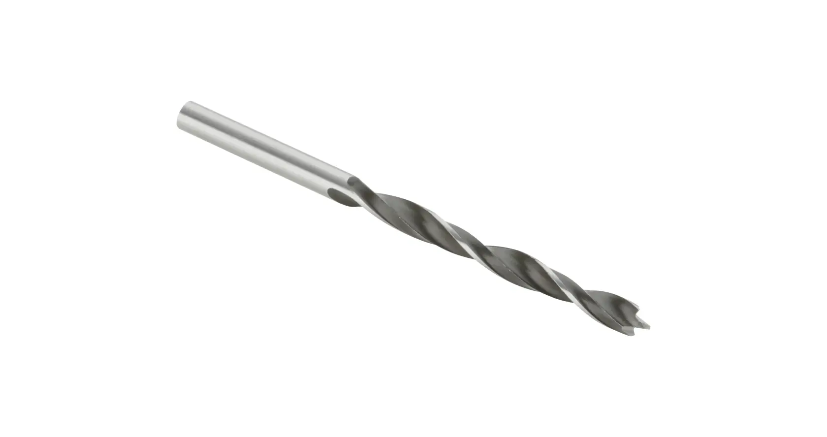 Uma broca de metal única com design espiral, apresentada em um fundo branco.