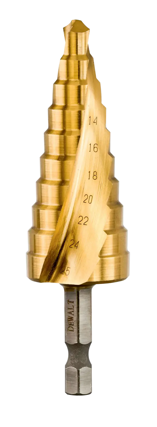 Broca de Passo DEWALT® EXTREME 14mm - 25mm Impact HEX (Metal) em Titânio