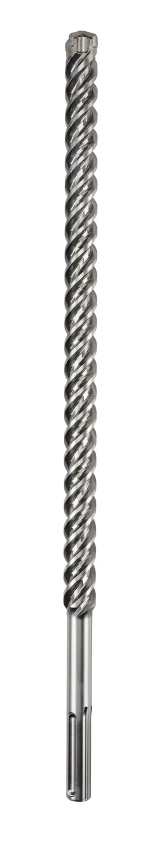 Uma broca longa e prateada da DEWALT com design espiral, adequada para perfuração pesada em alvenaria e concreto.