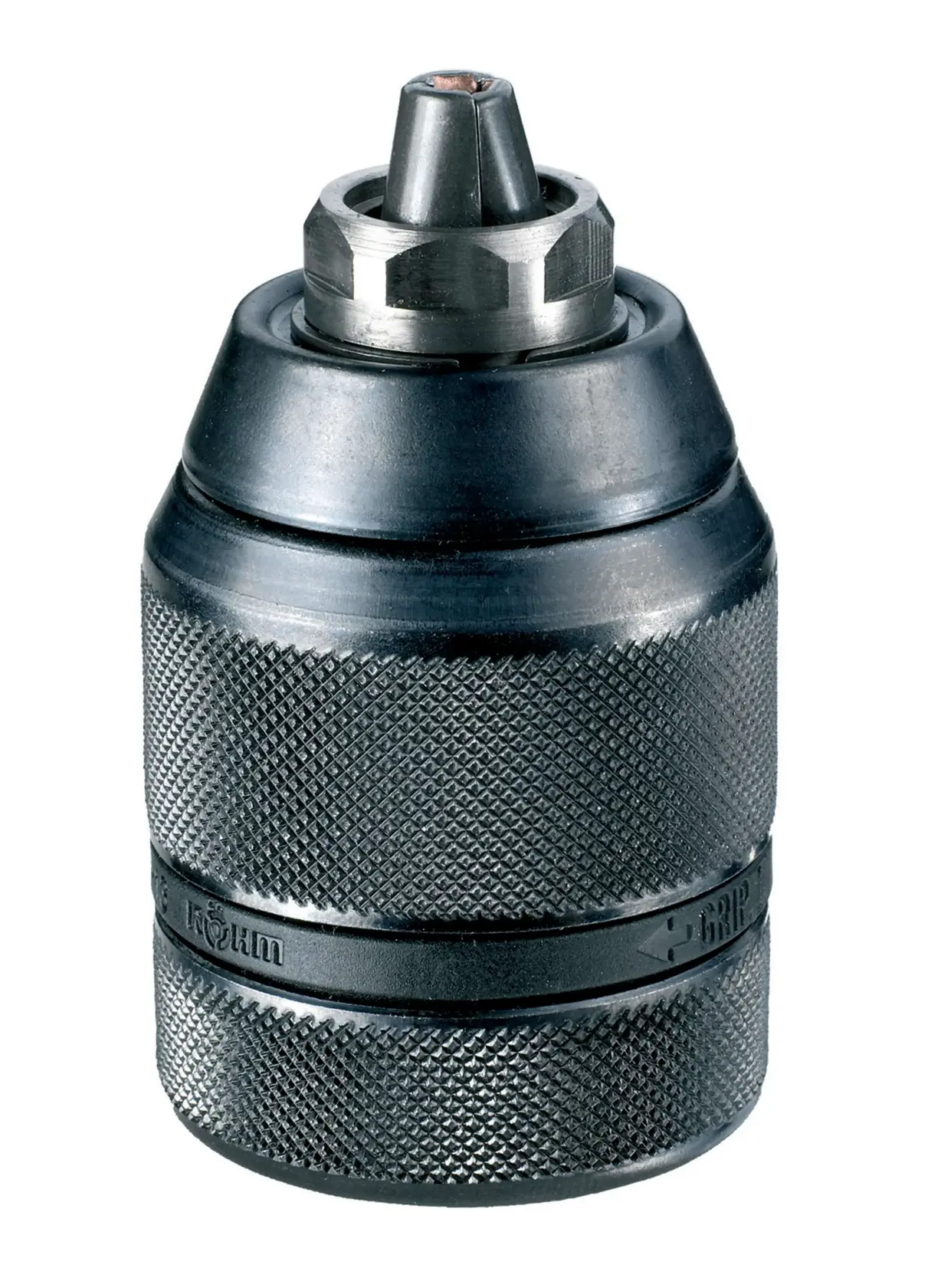 Portabrocas de metal DEWALT DT7044 con agarre texturizado para sujetar brocas en taladros eléctricos.