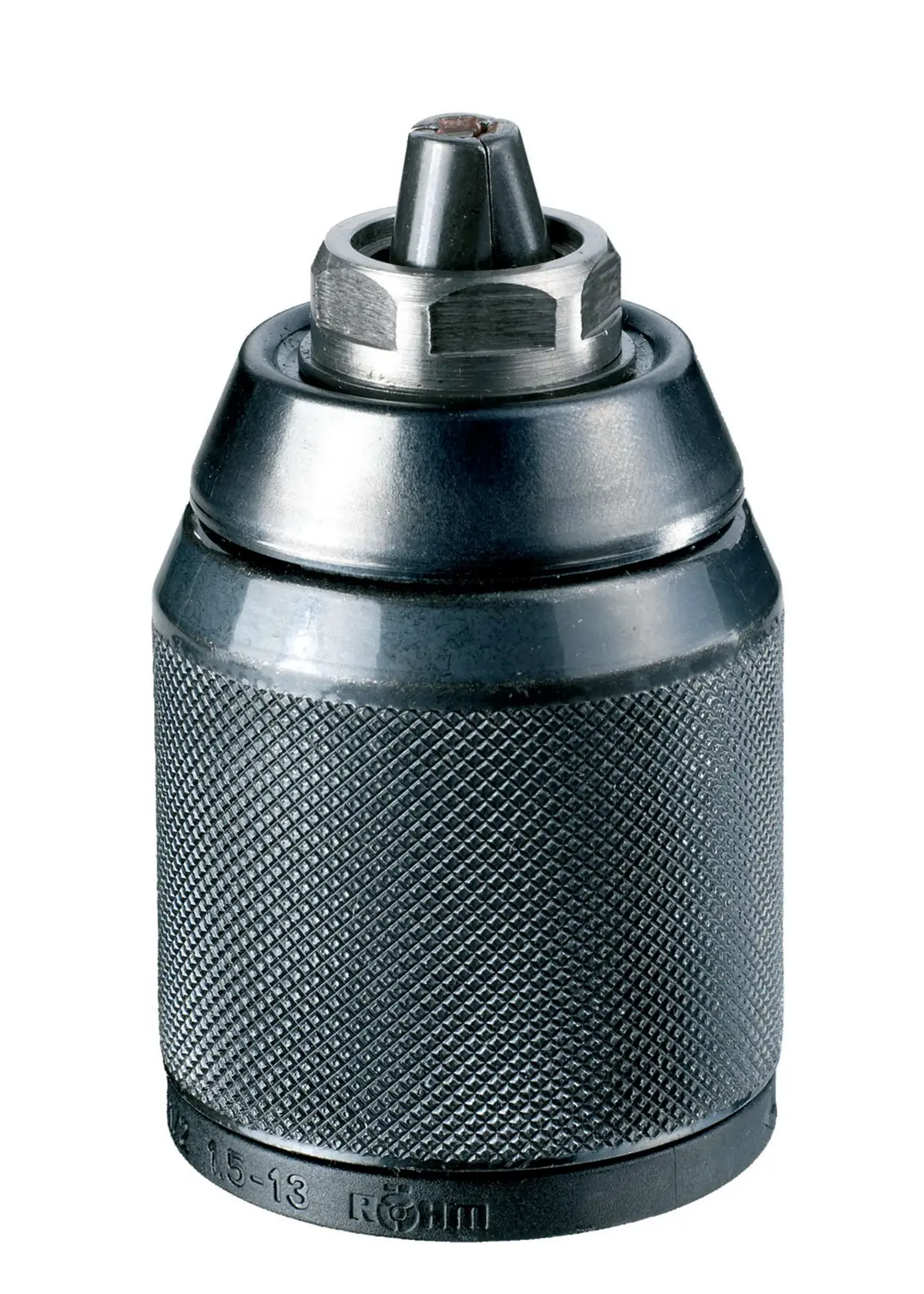 Portabrocas de metal DEWALT DT7046 con agarre texturizado, usado para sujetar brocas en herramientas eléctricas.
