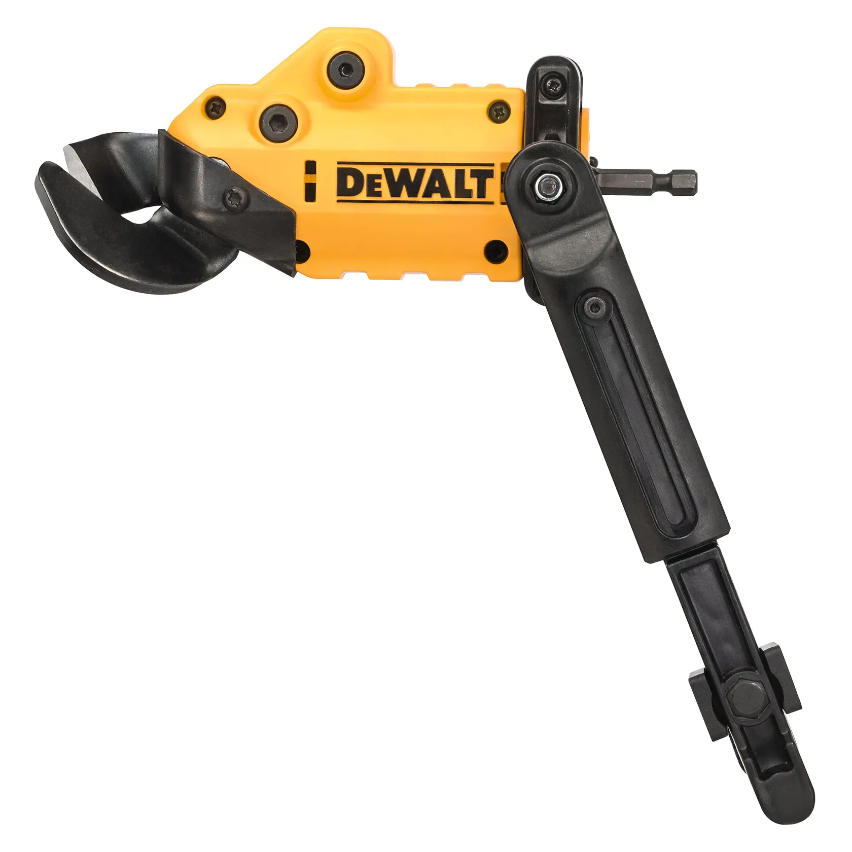 Ferramenta DEWALT DT70620 para fotografia, corpo amarelo e braço metálico preto.