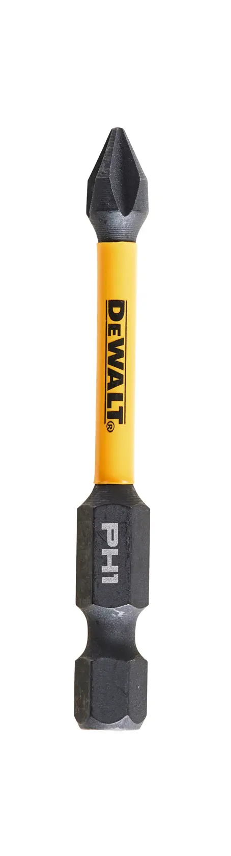 Bit de parafuso DEWALT PH1 com haste amarela e ponta preta para ferramentas elétricas.