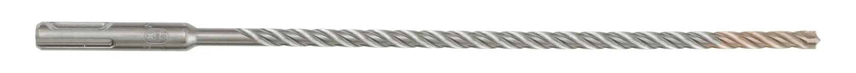 Broca SDS longa de metal em espiral, usada para perfurar concreto e alvenaria.