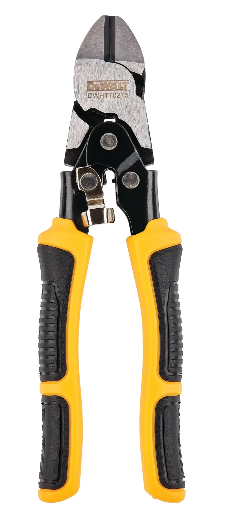 Cortador de pernos DEWALT DWHT0-70275 con mangos amarillos y negros sobre fondo blanco.