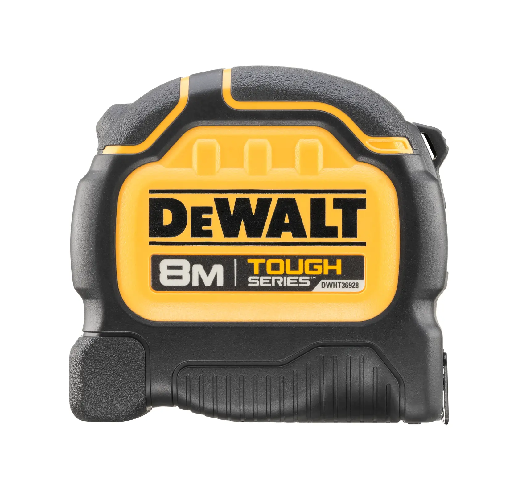 Trena DEWALT Tough Series 8M, amarela e preta, para construção e medições precisas.