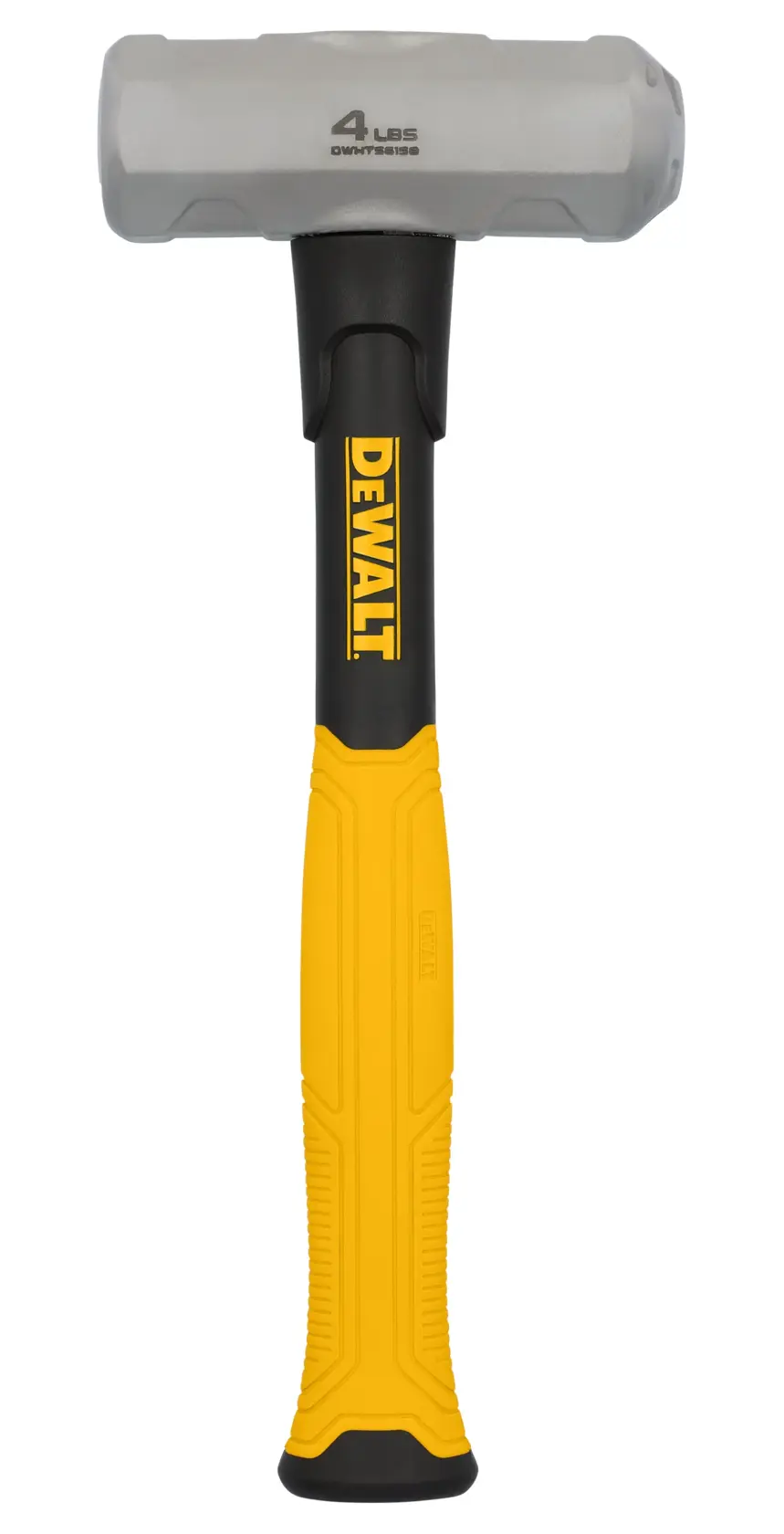 Mazo DEWALT con mango amarillo y negro, 4 lbs, modelo DWHT56158-1, mostrado en posición vertical.