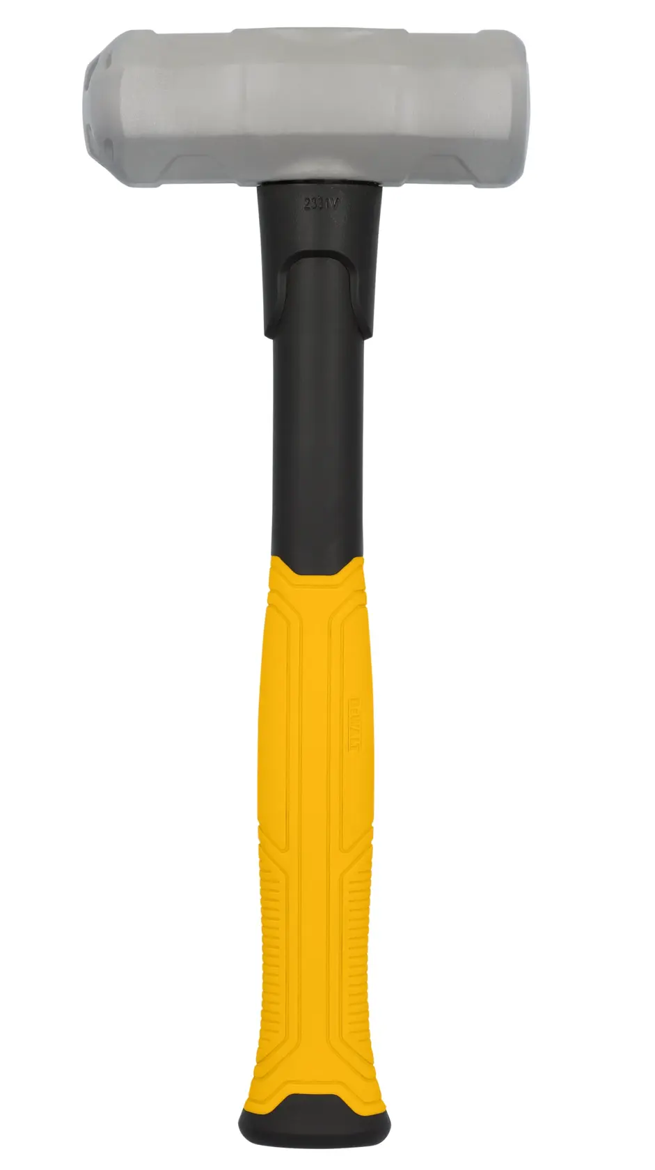 Mazo DEWALT con mango amarillo y cabeza gris, diseñado para trabajos de impacto fuerte.