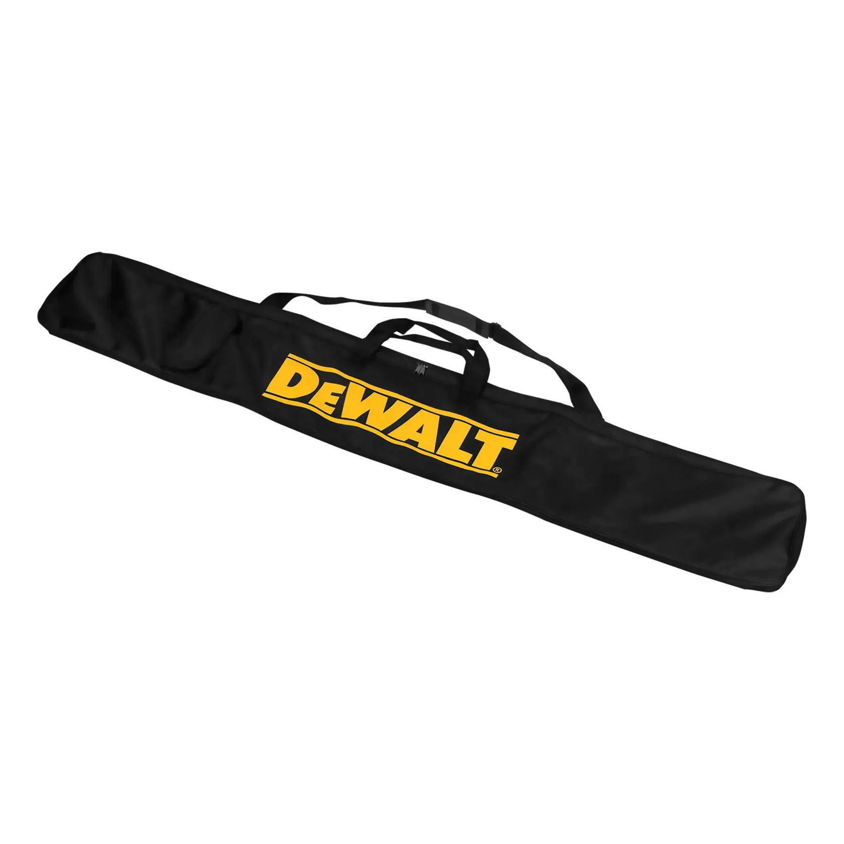 Bolsa preta DEWALT para fotografia, SKUs DWS5025-XJ, DWS5025, com logo amarelo e alças.