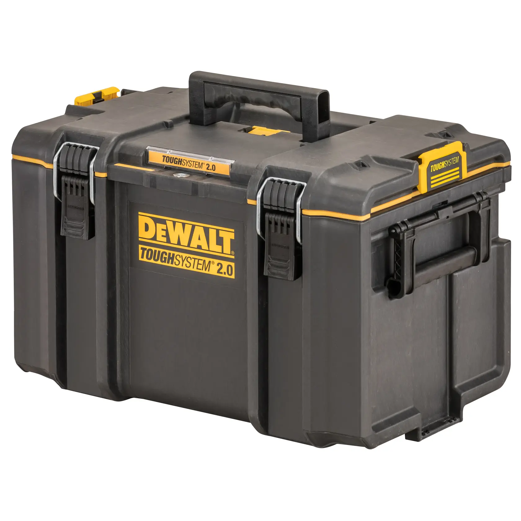 Maleta DEWALT ToughSystem 2.0 preta com alças e travas para armazenamento seguro.